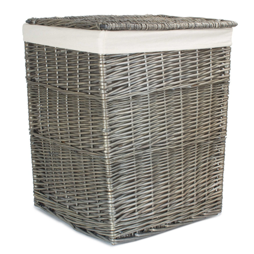 Antique Wash Square White Cotton Lined Laundry Basket-3