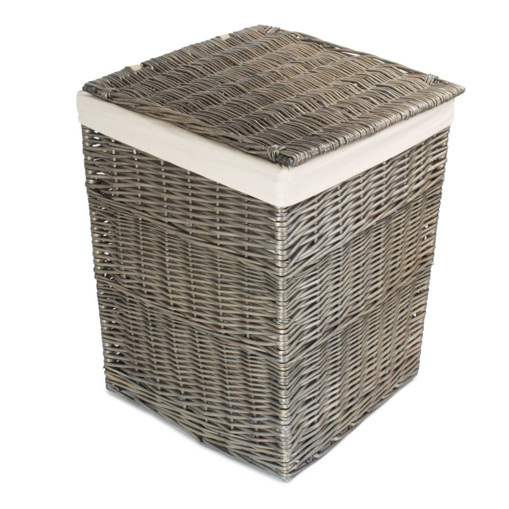 Antique Wash Square White Cotton Lined Laundry Basket-4