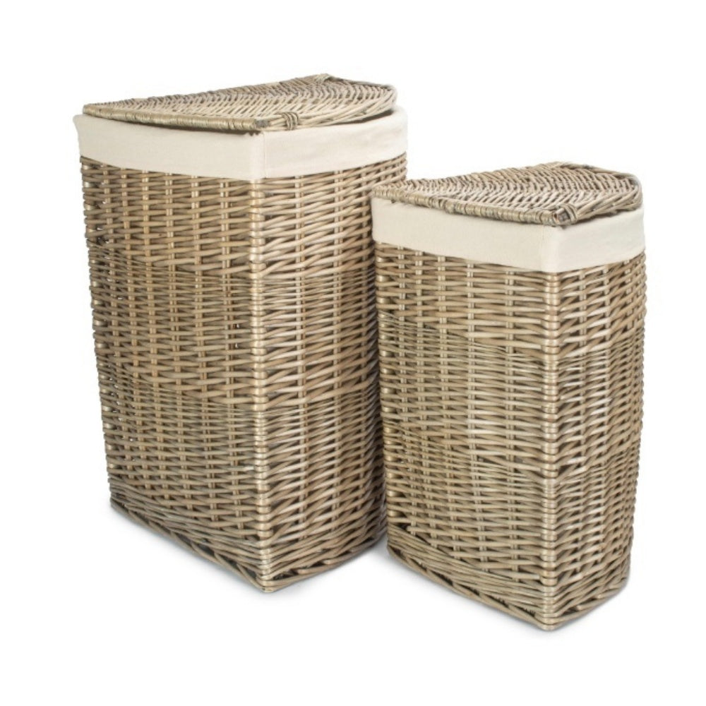 Antique Wash Corner White Cotton Lined Laundry Basket-0