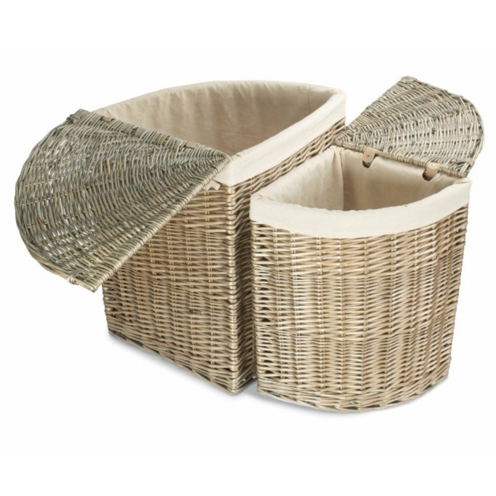 Antique Wash Corner White Cotton Lined Laundry Basket-2