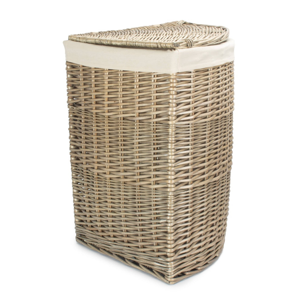 Antique Wash Corner White Cotton Lined Laundry Basket-3