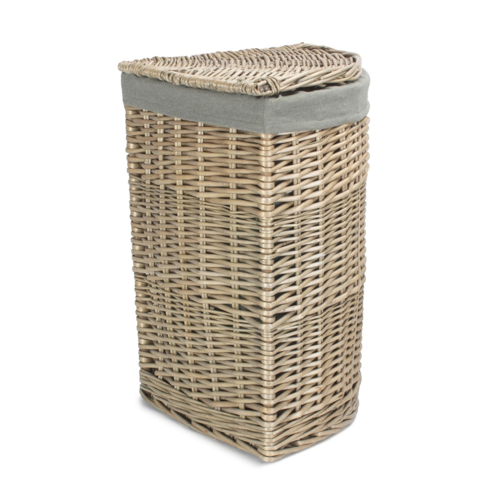 Antique Wash Corner Laundry Basket with Grey Sage Lining-4