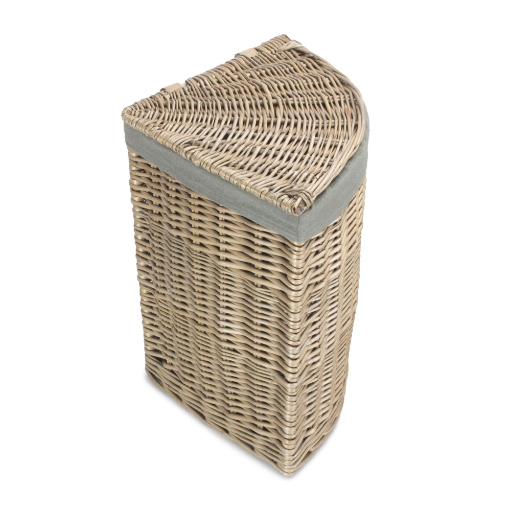 Antique Wash Corner Laundry Basket with Grey Sage Lining-2