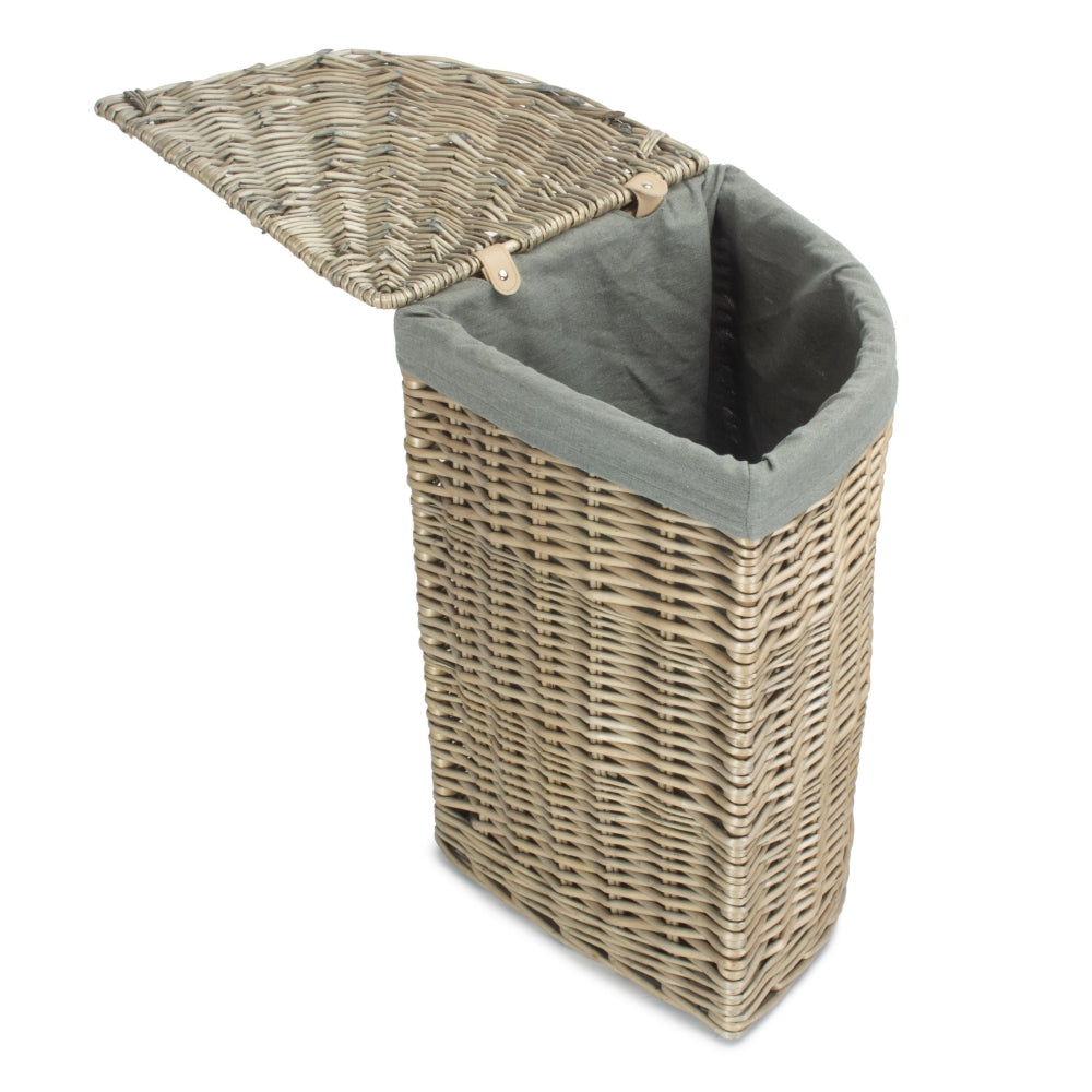 Antique Wash Corner Laundry Basket with Grey Sage Lining-3