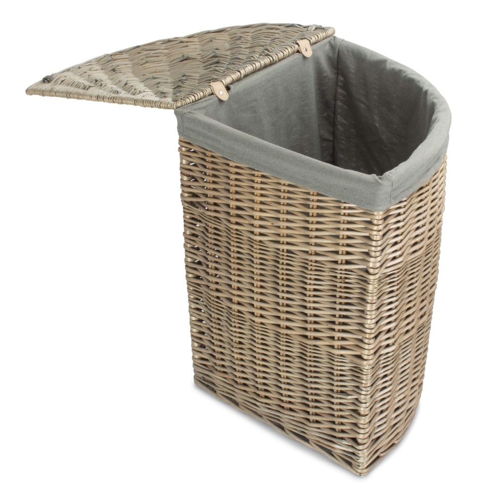 Antique Wash Corner Laundry Basket with Grey Sage Lining-5