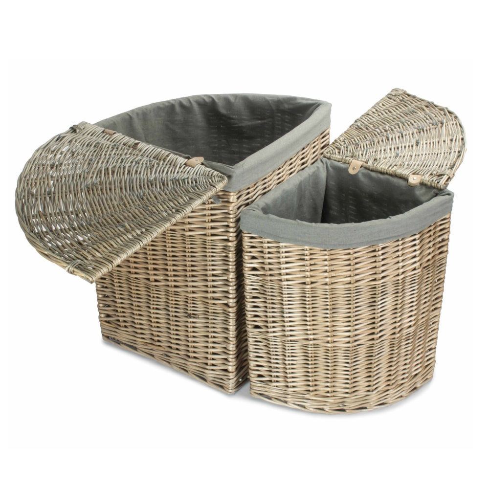 Antique Wash Corner Laundry Basket with Grey Sage Lining-1
