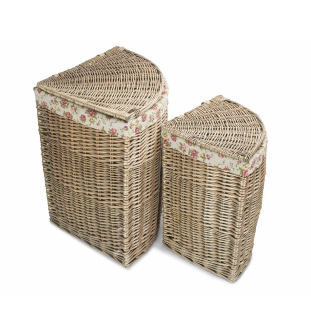 Antique Wash Corner Garden Rose Cotton Lined Laundry Basket-1