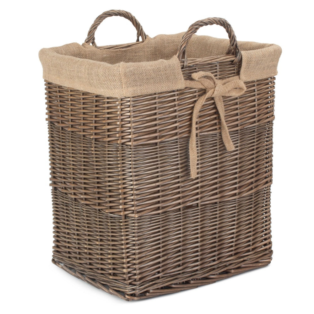 Wicker Rectangular Wicker Log Basket with Lining-0