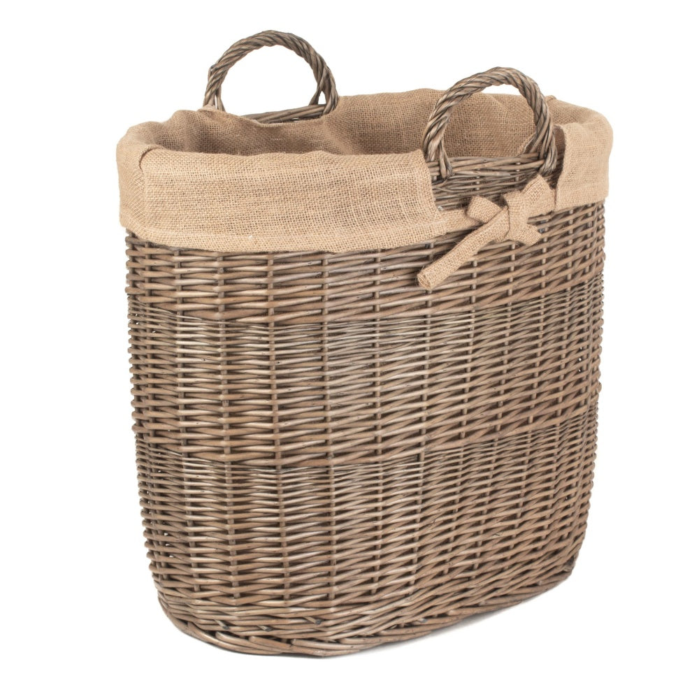 Hessian Lined Oval Wicker Log Basket-0