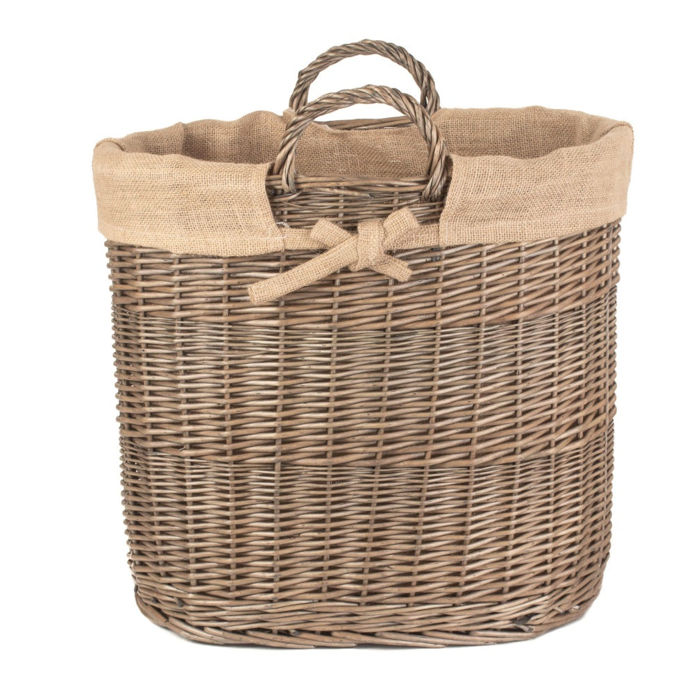 Hessian Lined Oval Wicker Log Basket-1