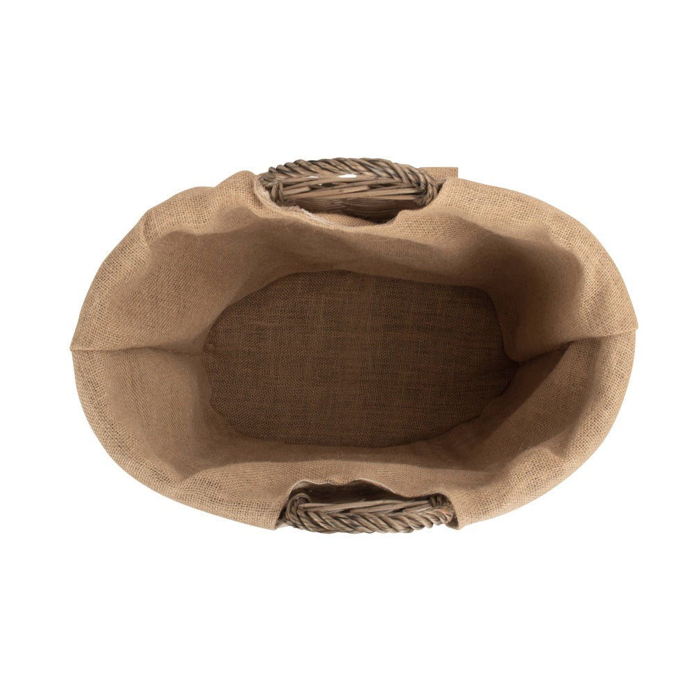 Hessian Lined Oval Wicker Log Basket-2
