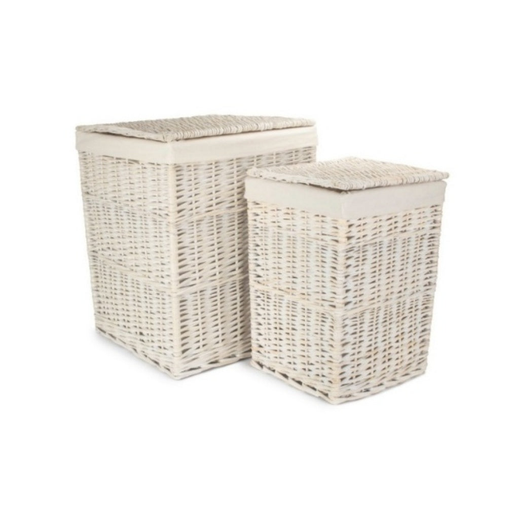 Square White Wash Wicker Laundry Basket-0