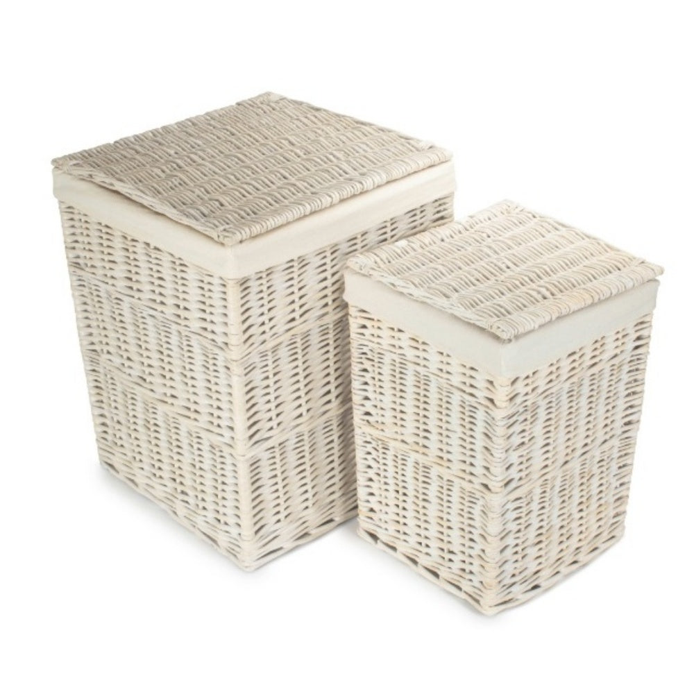 Square White Wash Wicker Laundry Basket-1
