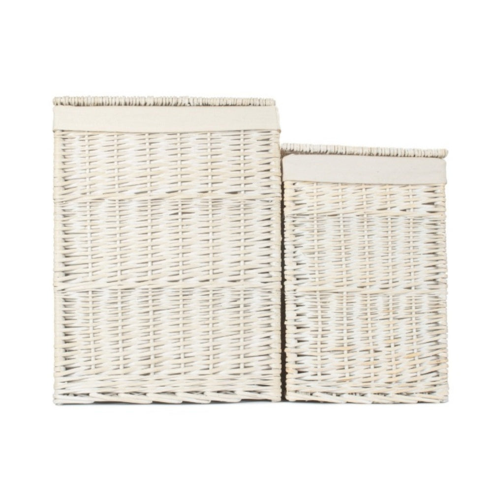 Square White Wash Wicker Laundry Basket-2