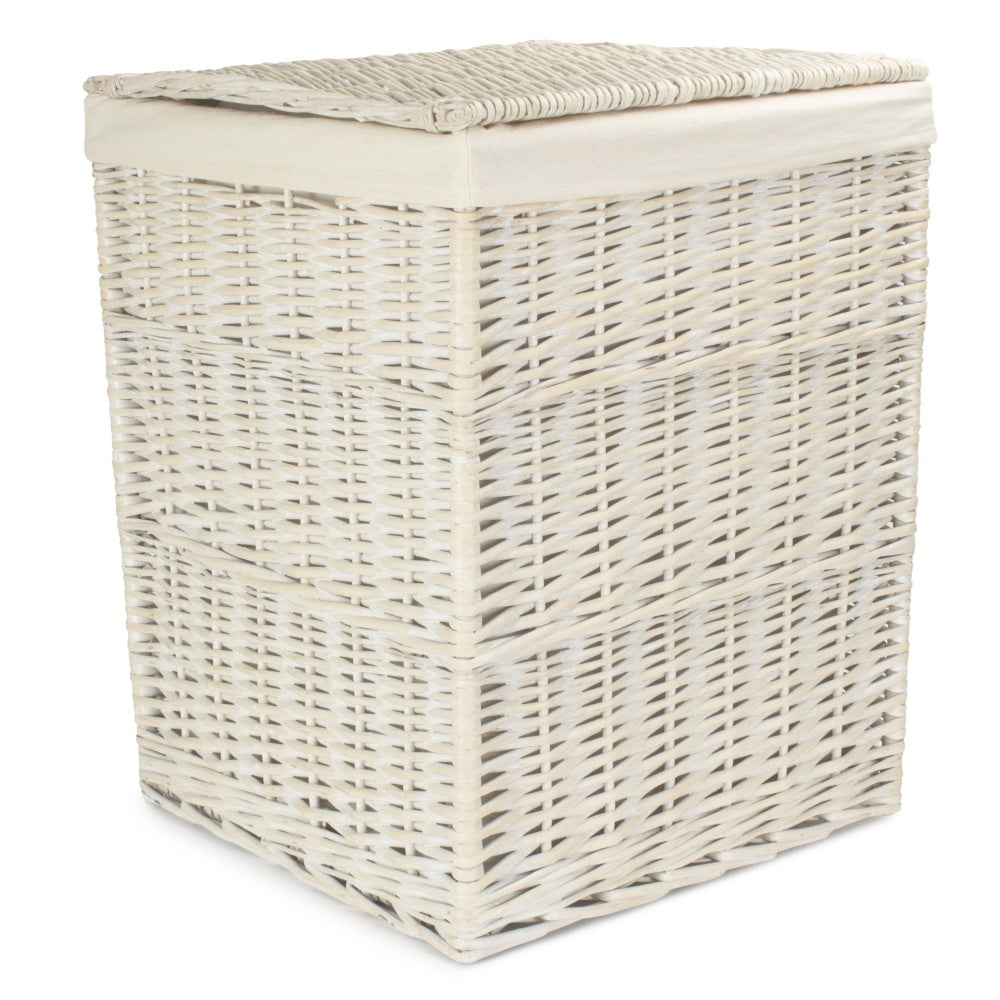 Square White Wash Wicker Laundry Basket-3