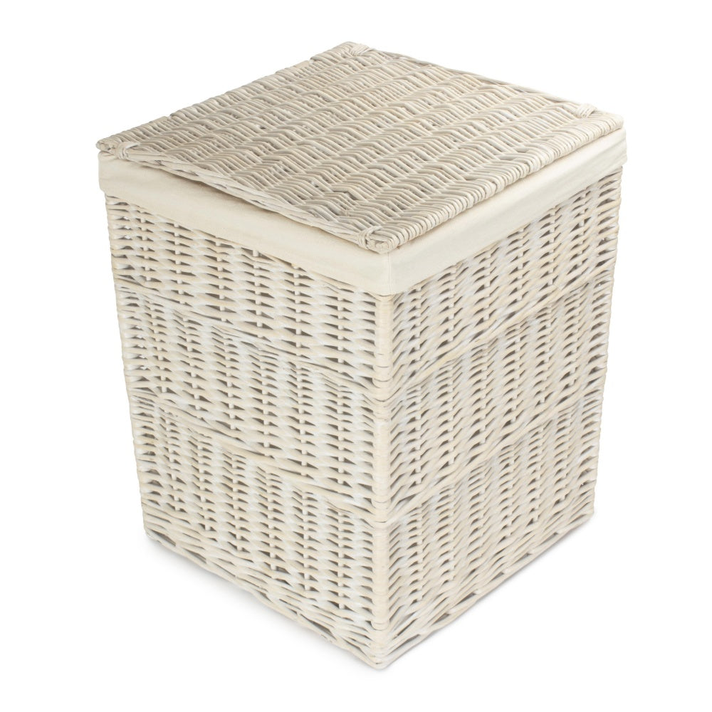 Square White Wash Wicker Laundry Basket-4