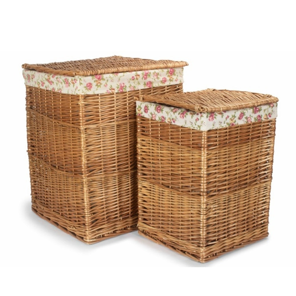 Garden Rose Lining Light Steamed Square Wicker Laundry Basket-0