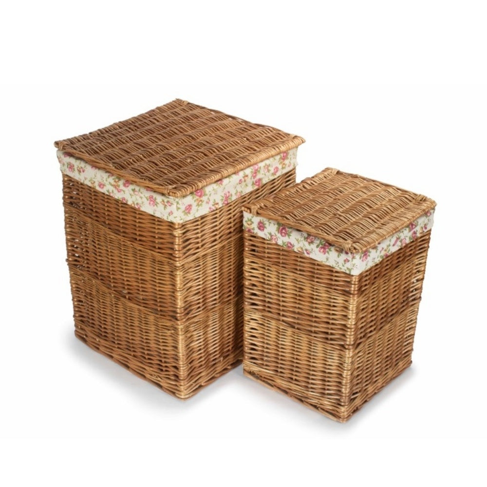 Garden Rose Lining Light Steamed Square Wicker Laundry Basket-1