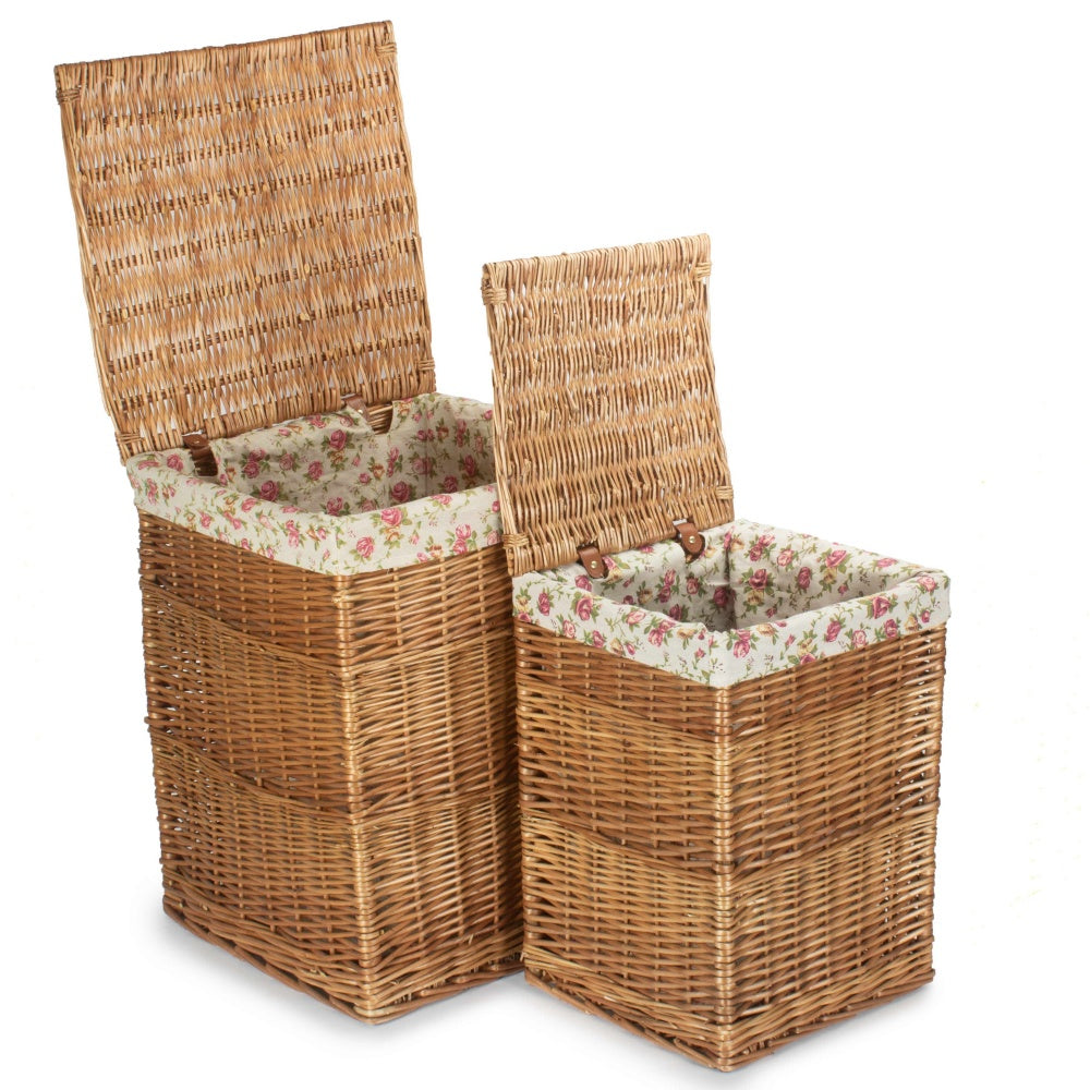Garden Rose Lining Light Steamed Square Wicker Laundry Basket-2