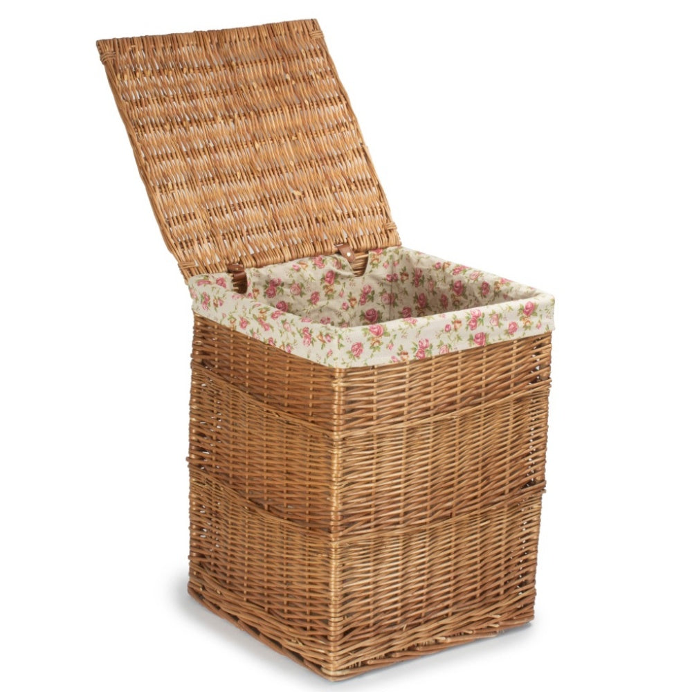 Garden Rose Lining Light Steamed Square Wicker Laundry Basket-5