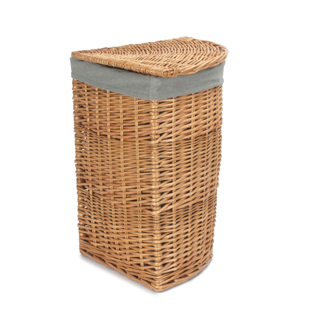 Light Steamed Corner Wicker Laundry Basket with Grey Sage Lining-4