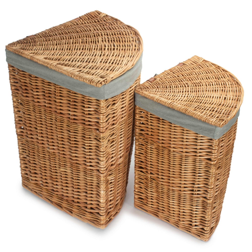 Light Steamed Corner Wicker Laundry Basket with Grey Sage Lining-1