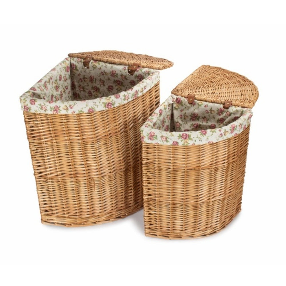 Light Steamed Corner Garden Rose Lined Wicker Laundry Basket-1