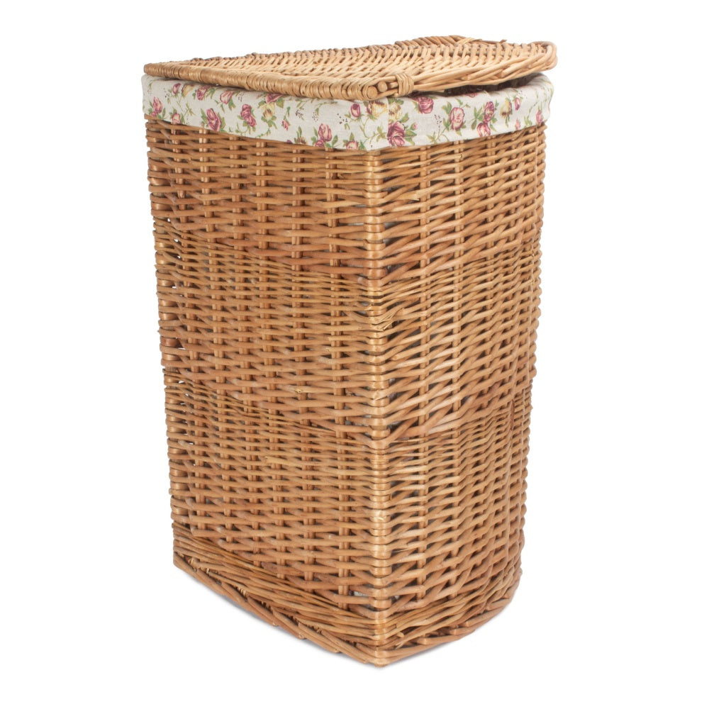 Light Steamed Corner Garden Rose Lined Wicker Laundry Basket-2