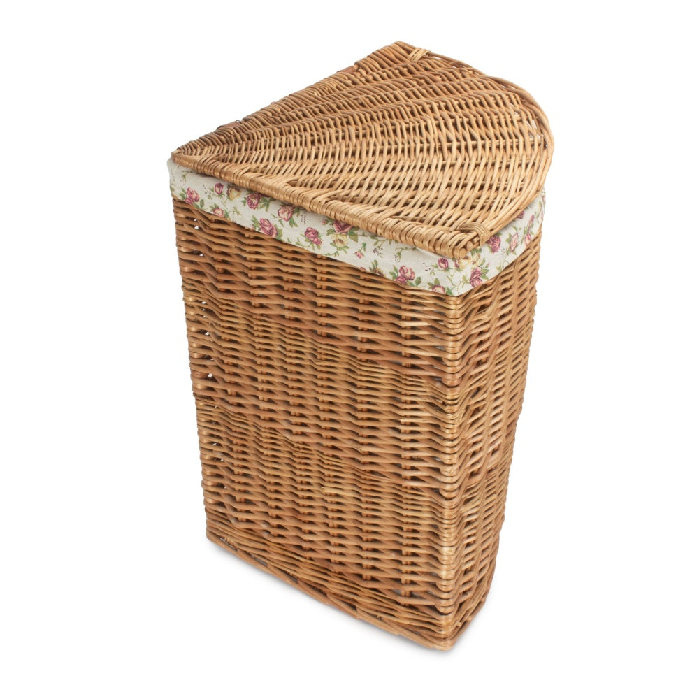 Light Steamed Corner Garden Rose Lined Wicker Laundry Basket-3