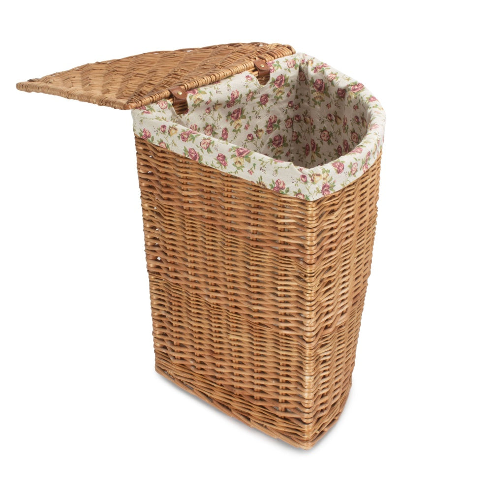 Light Steamed Corner Garden Rose Lined Wicker Laundry Basket-4