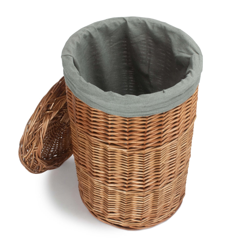 Light Steamed Round Wicker Laundry Basket with Grey Sage Lining-2