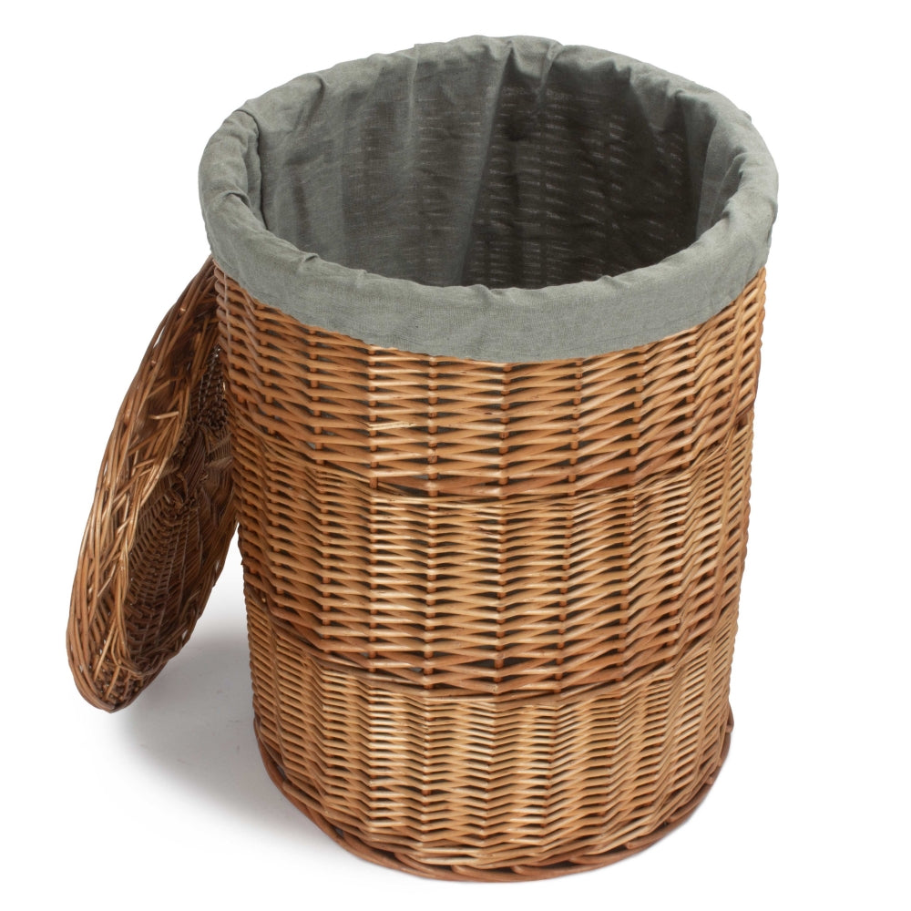 Light Steamed Round Wicker Laundry Basket with Grey Sage Lining-4