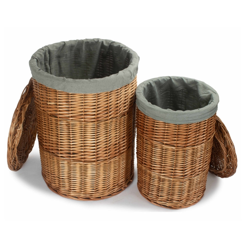 Light Steamed Round Wicker Laundry Basket with Grey Sage Lining-1