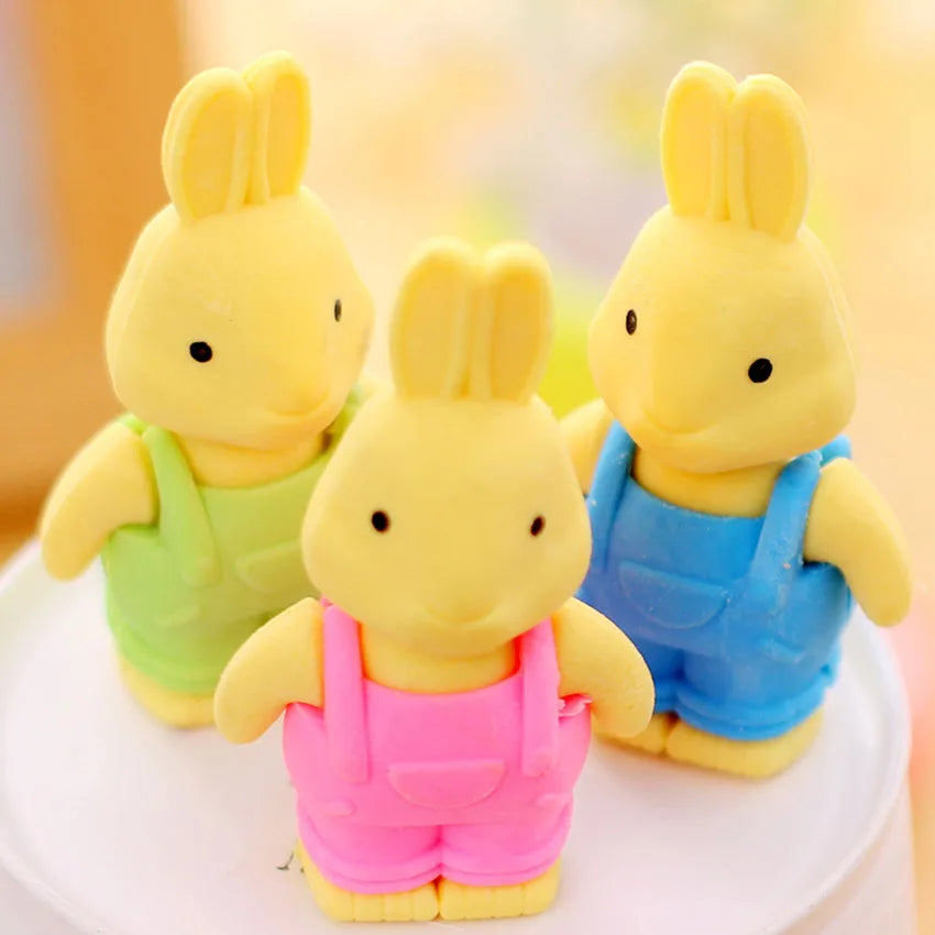 3D Kawaii Bib Pants Dressed Rabbit Eraser Rubber Pencil Erasers Non-Toxic Student Stationery School Rewards Office Supplies new-3