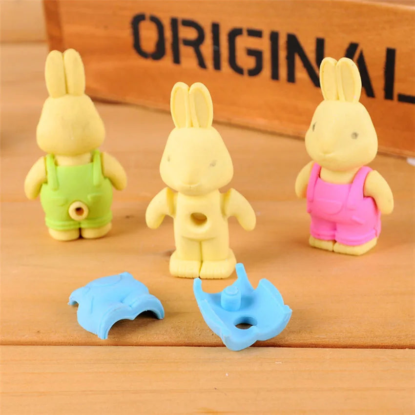 3D Kawaii Bib Pants Dressed Rabbit Eraser Rubber Pencil Erasers Non-Toxic Student Stationery School Rewards Office Supplies new-2