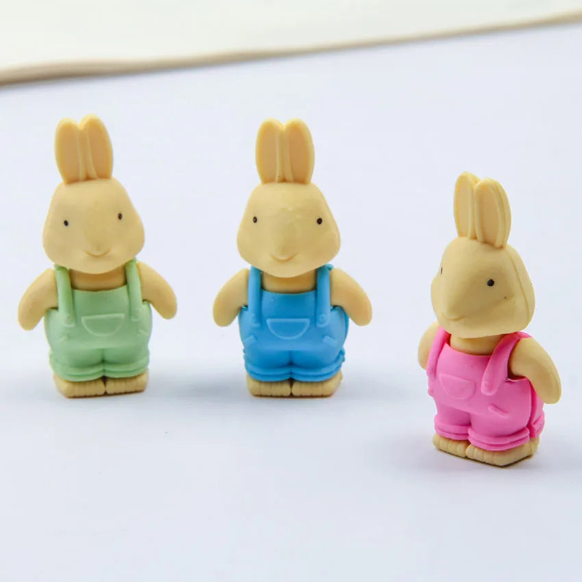 3D Kawaii Bib Pants Dressed Rabbit Eraser Rubber Pencil Erasers Non-Toxic Student Stationery School Rewards Office Supplies new-4