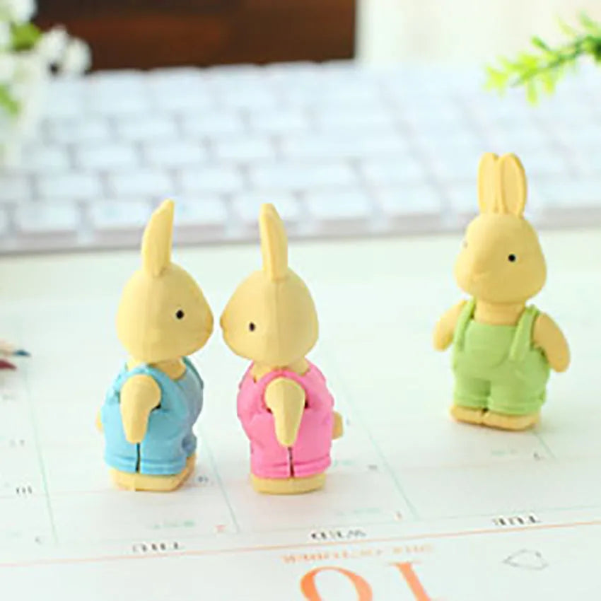 3D Kawaii Bib Pants Dressed Rabbit Eraser Rubber Pencil Erasers Non-Toxic Student Stationery School Rewards Office Supplies new-0