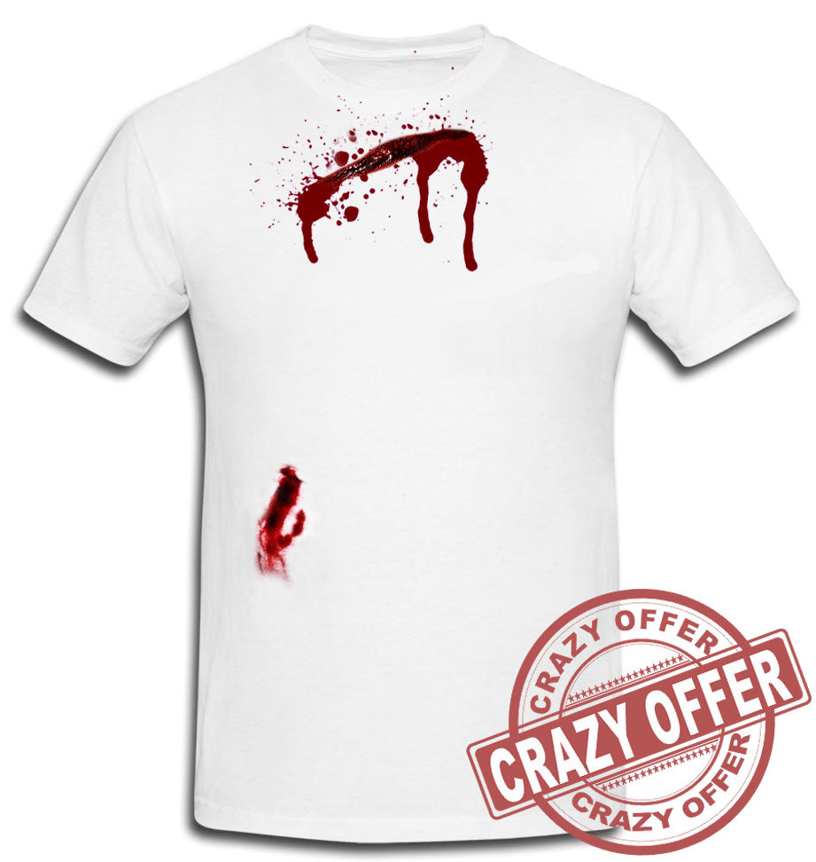 Men Halloween White Bleeding Scar Printed T-Shirt-0