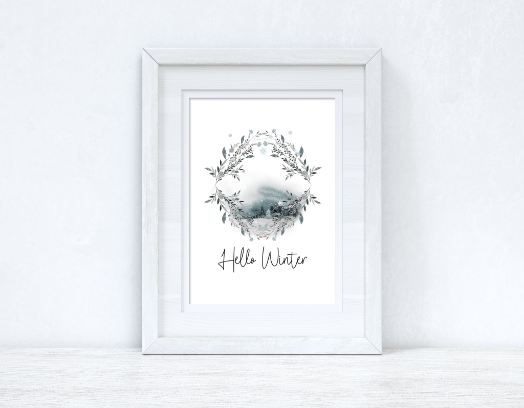 Hello Winter Colour Christmas Seasonal Wall Home Decor Print-1