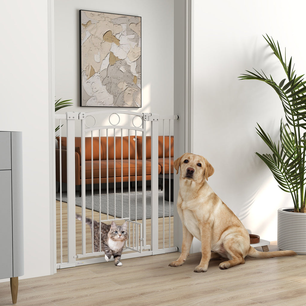 106cm Tall Dog Gate with Cat Door, 7cm and 14cm Extensions, for Stairs, Doorways, 76-104cm Width-1
