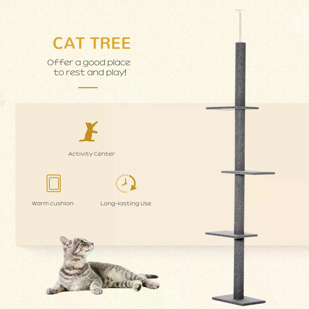 260cm Cat tree Floor To Ceiling with 3 Perches, Activity Scratching Tree Center for Kittens Cat Tower Furniture, Grey-3