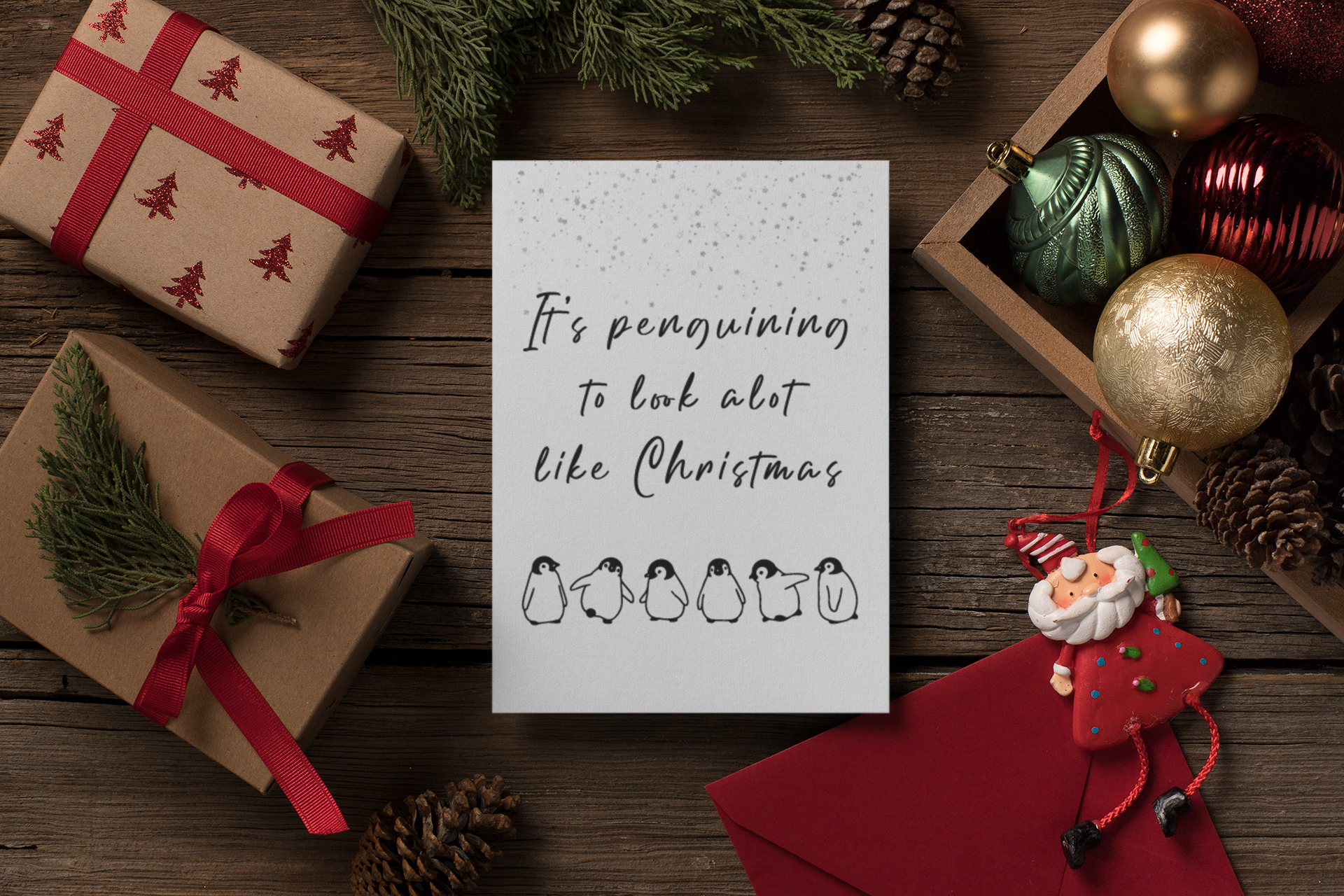 Custom Its Penguining To Look Alot Like Christmas Seasonal Hammered Card & Envelope-0