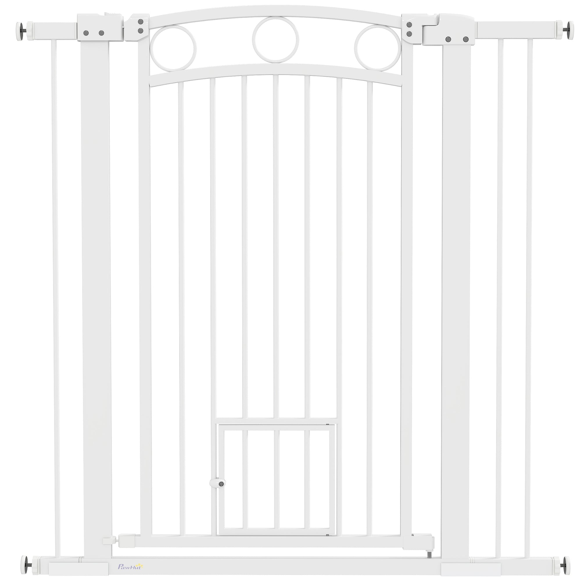 106cm Tall Dog Gate with Cat Door, 7cm and 14cm Extensions, for Stairs, Doorways, 76-104cm Width-0