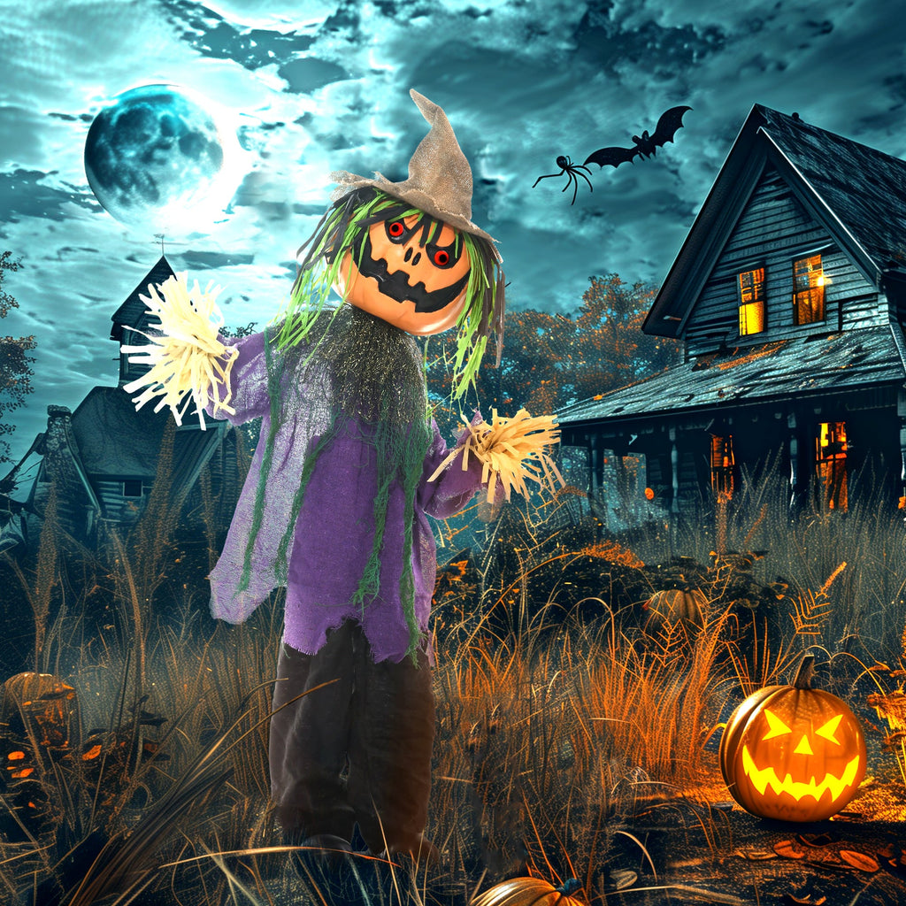 3'6" Pumpkin Scarecrow Halloween Animatronic, with Glowing Eyes-1