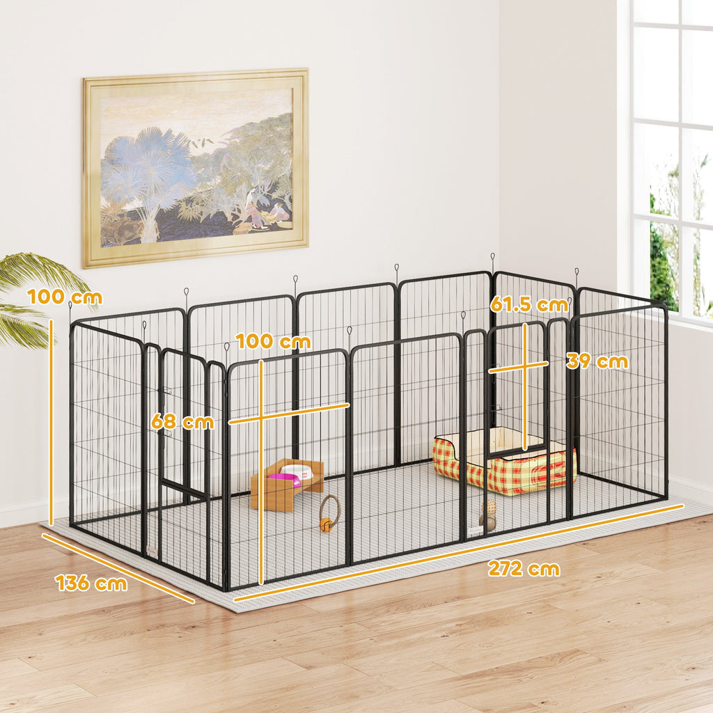 12 Panels Heavy Duty Dog Playpen with Doors, for Large Dogs, 100cm High, Black-2