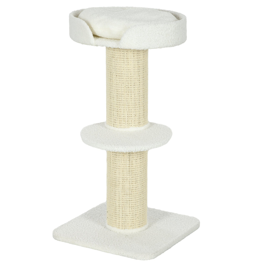 2 Tier Sisal Sherpa Cat Tree with Basket Cushion Sisal Post Cream White-0