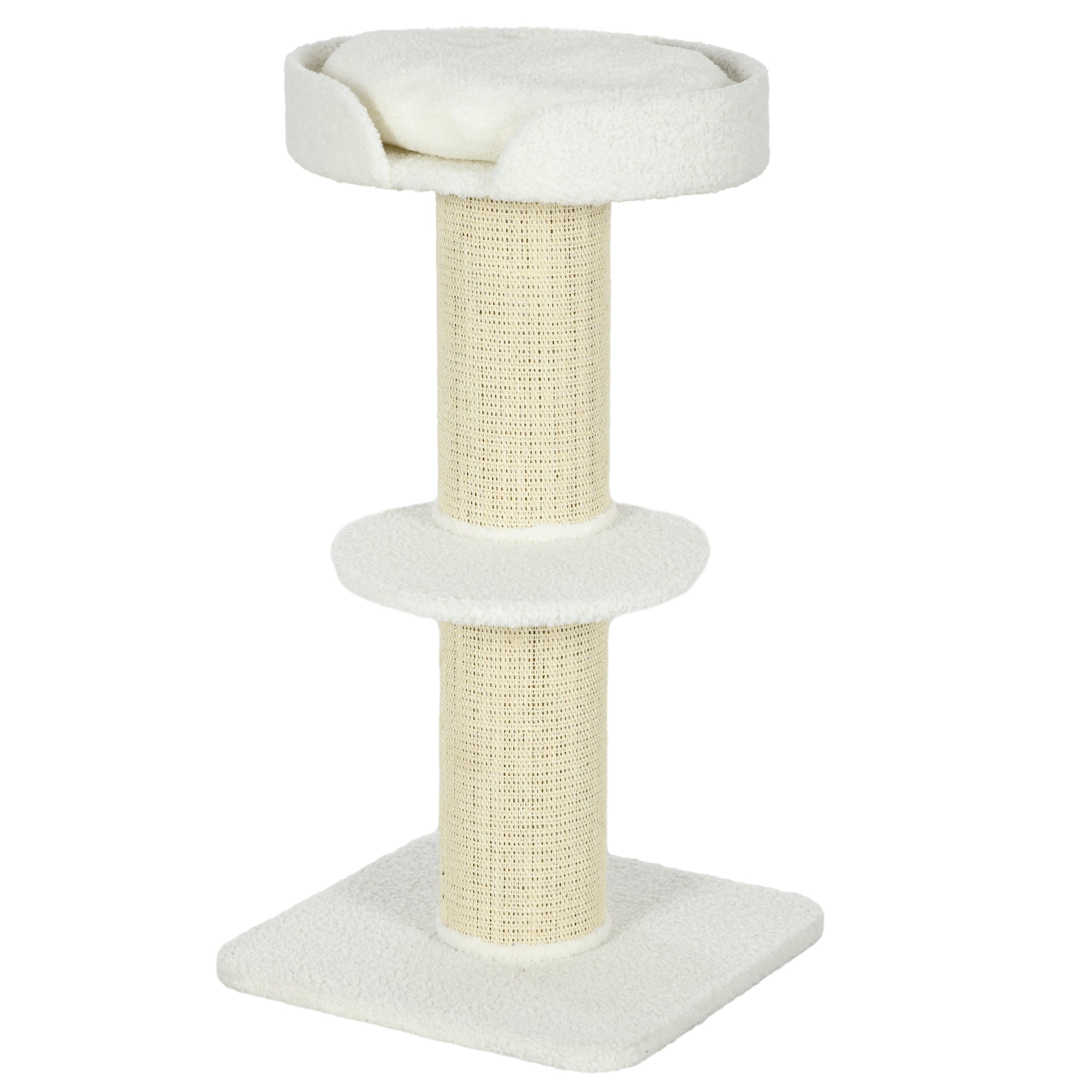 2 Tier Sisal Sherpa Cat Tree with Basket Cushion Sisal Post Cream White-0