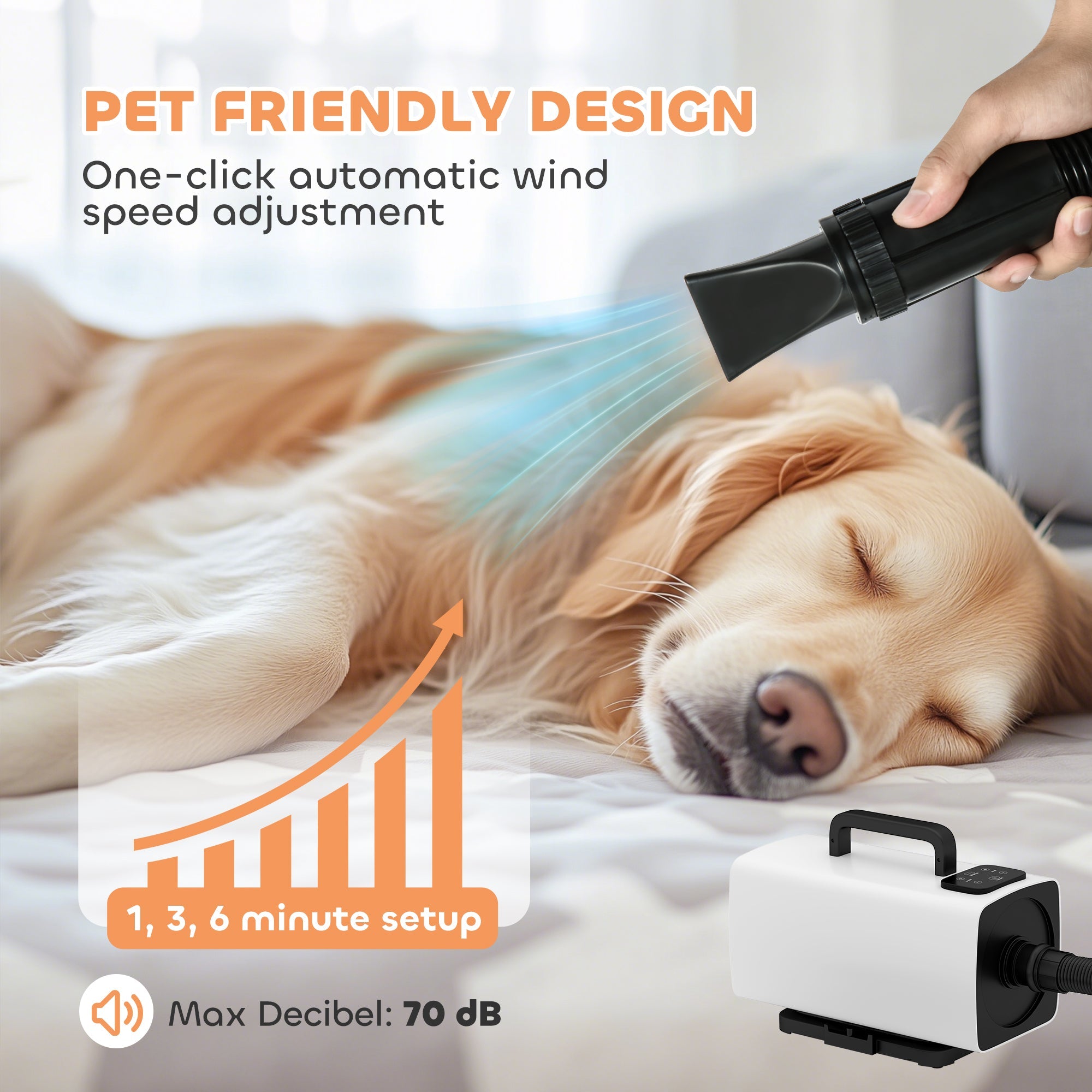 2200W Dog Hair Dryer with Auto Adjustable Temperature & Airflow, 3 Nozzles, Digital Screen, for Dogs Cats, White-4