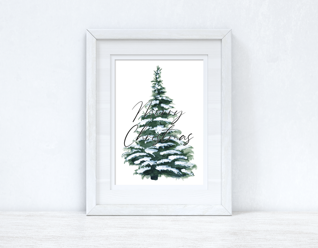 Merry Christmas Snowy Tree Winter Christmas Seasonal Wall Home Decor Print-2