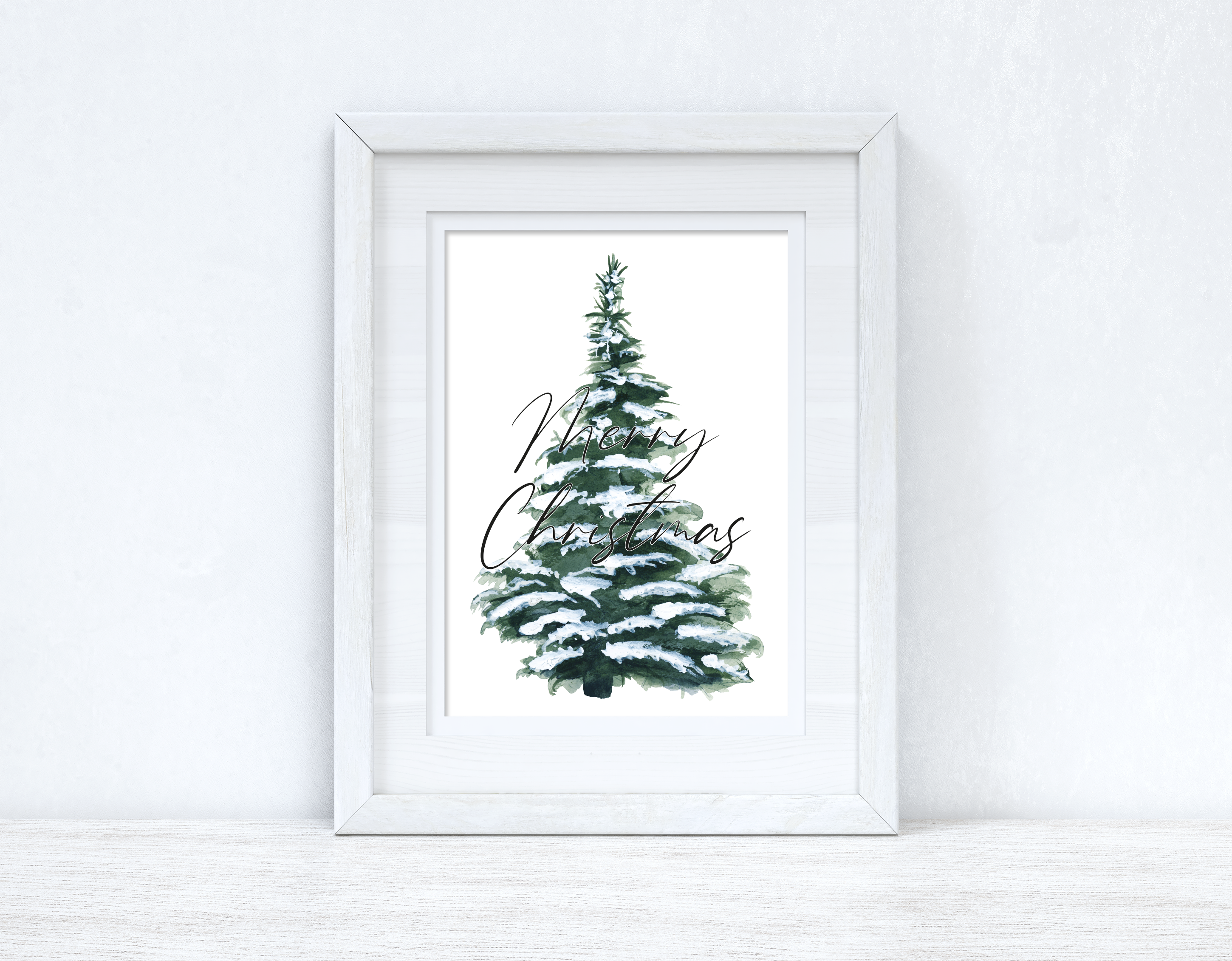 Merry Christmas Snowy Tree Winter Christmas Seasonal Wall Home Decor Print-2
